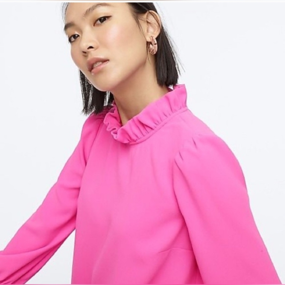 J. Crew Pink Ruffle Neck Blouse - Picture 2 of 3